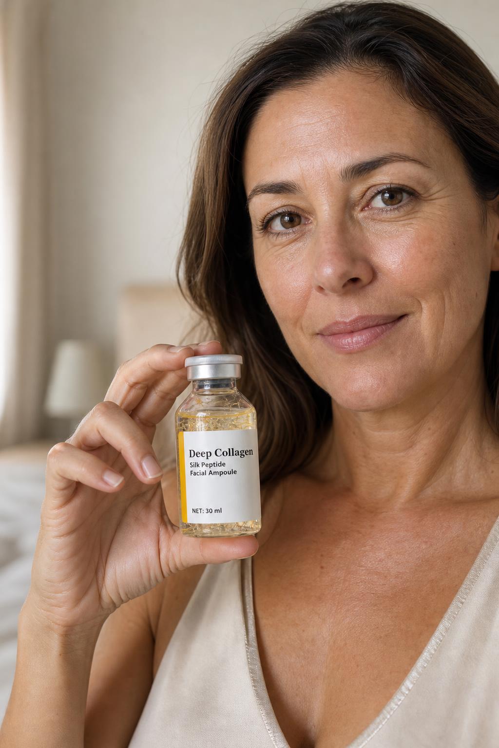Mujer sosteniendo la ampolla Deep Collagen